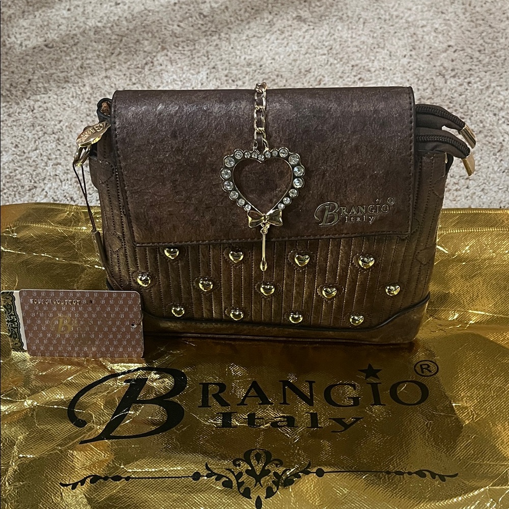 Brangio Italy Women's Brown Leather Handbag BRAND NEW w/bag plus extra strap.